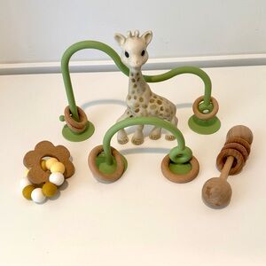 Sophie Giraffe Baby Toy Bundle Montessori Wooden Teether Neutral Set